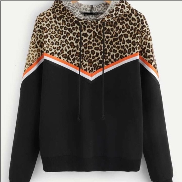 Tops - NEW Boutique!Hoodie W/Leopard Print & Satin Stripe